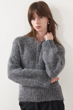 Anjuli Ls Knit Half Zip - Medium Grey Melange