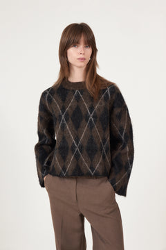 Lulu Brushed Ls Argyle Knit O-Neck - Delicioso