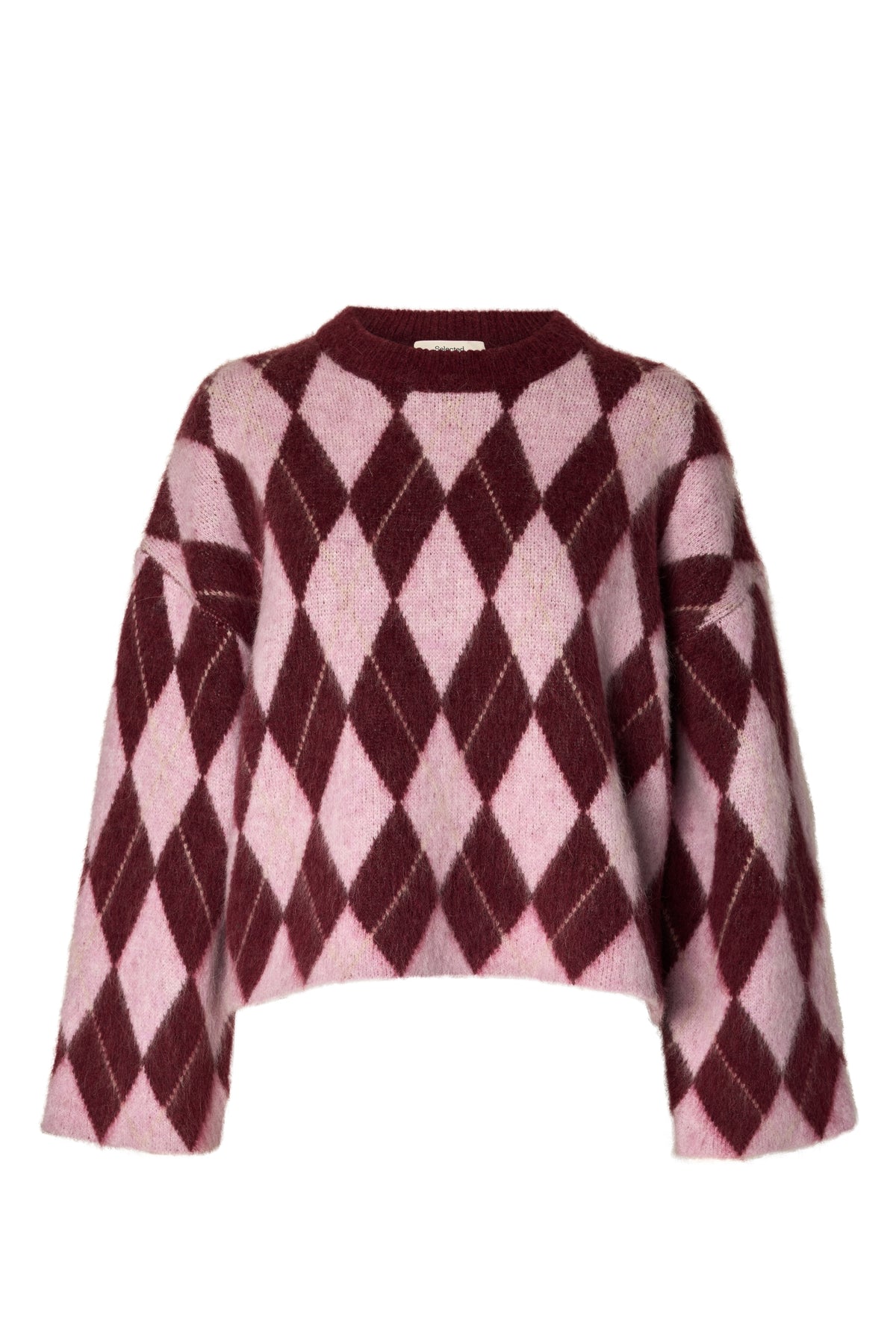 Selected Femme Lulu Brushed Argyle Stickad Tröja - Tawny Port