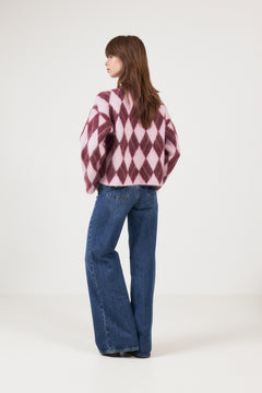 Lulu Brushed Ls Argyle Knit O-Neck - Tawny Port