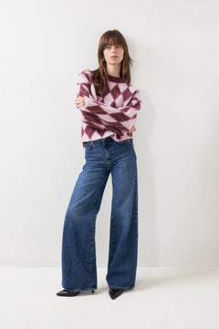 Lulu Brushed Ls Argyle Knit O-Neck - Tawny Port
