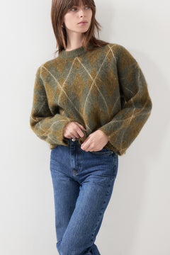 Lulu Brushed Ls Argyle Knit O-Neck - Kalamata