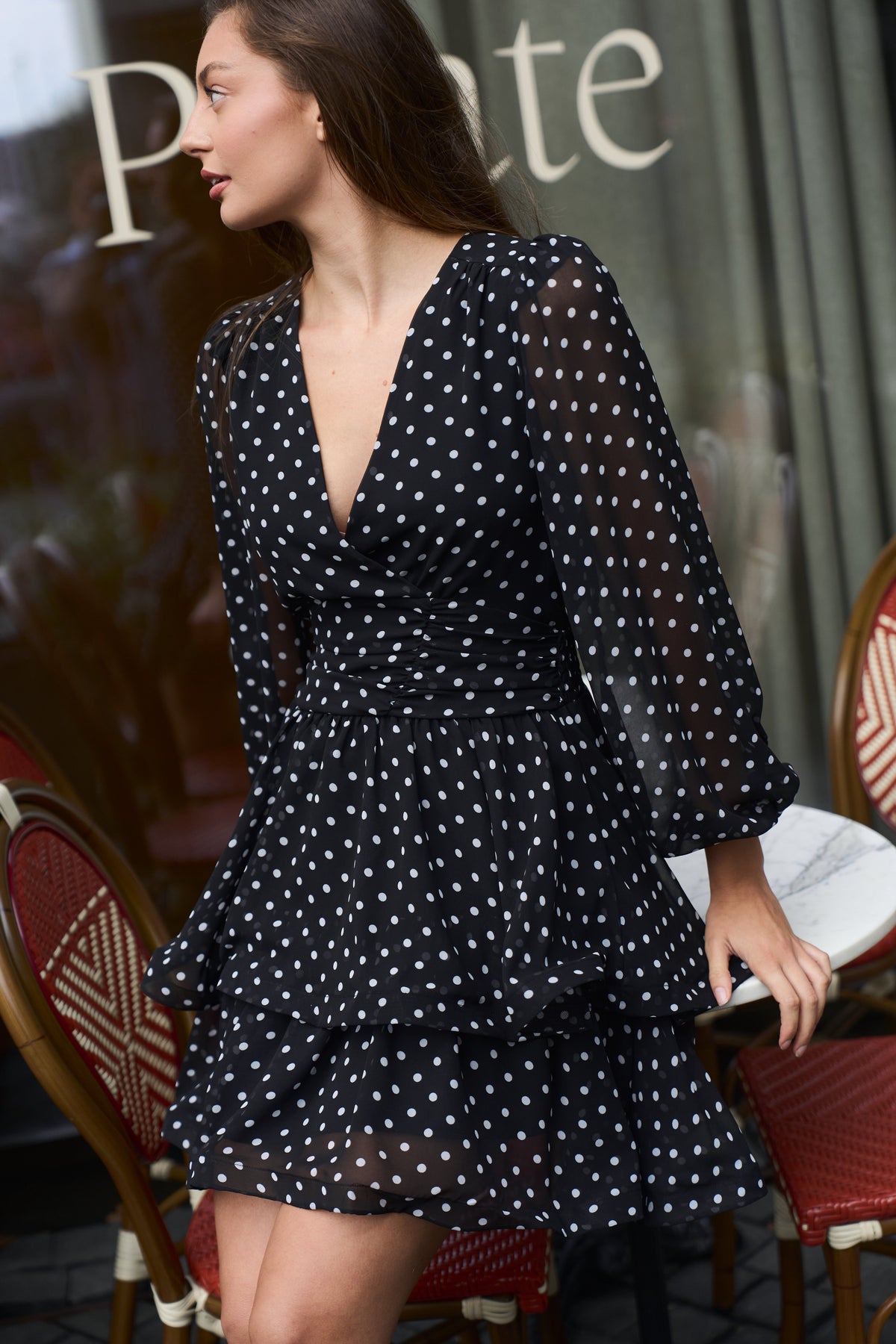 Jade Wave Polka Dot Dress - Svart