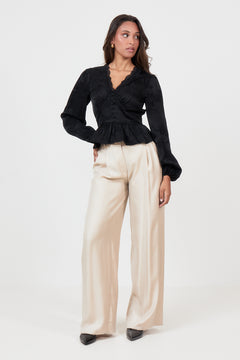 Nord Satin Lace Blouse - Black