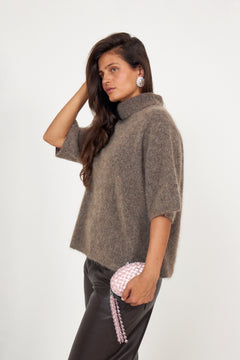 Oval Crystal Chain Clutch Bag - Pink