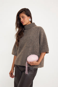 Oval Crystal Chain Clutch Bag - Pink