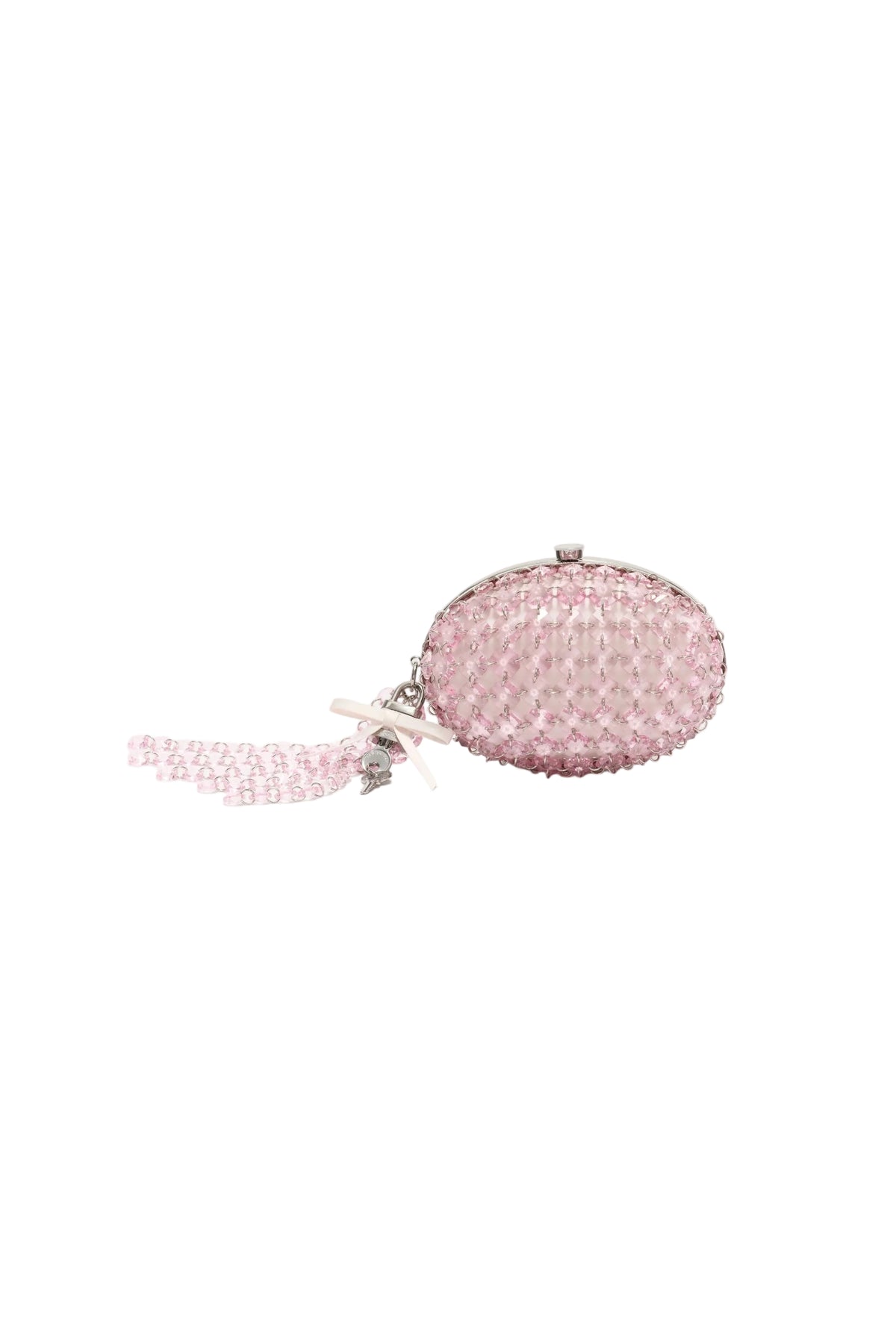 Oval Crystal Chain Clutch Bag - Pink