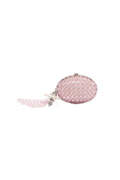 Oval Crystal Chain Clutch Bag - Pink