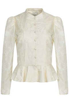 Kara Brocade Peplum Blouse - Creme