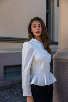 Kara Brocade Peplum Blouse - Creme