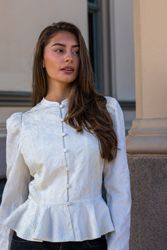 Kara Brocade Peplum Blouse - Creme
