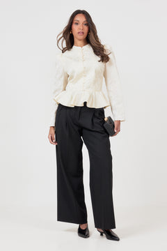Kara Brocade Peplum Blouse - Creme