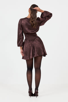 Edla Jacquard Mini Dress - Brown