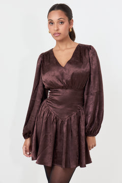 Edla Jacquard Mini Dress - Brown