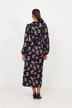 Annicken Floral Midi Dress - Black Floral