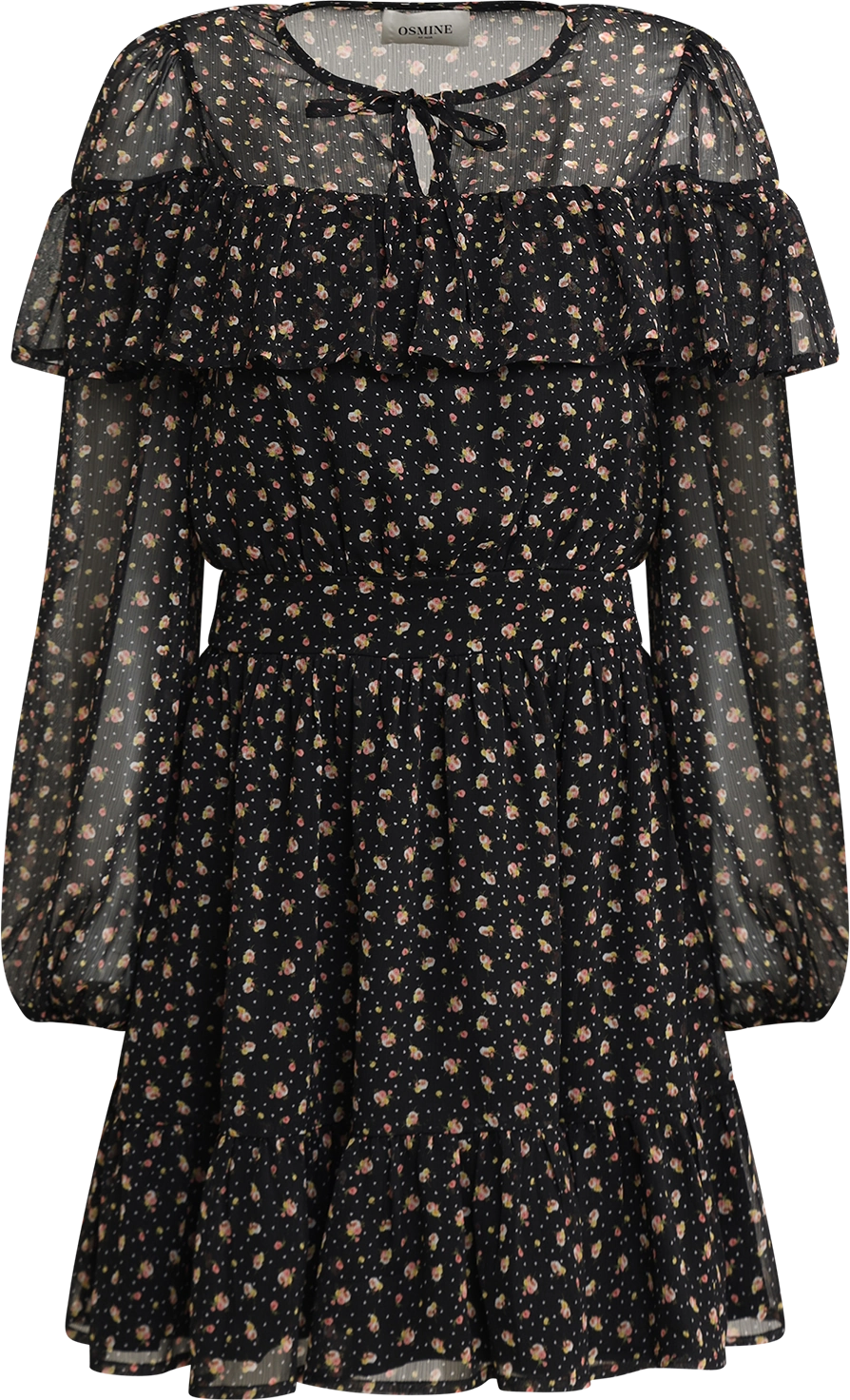 Eyra Chiffon Ruffle Mini Dress - Black Flower