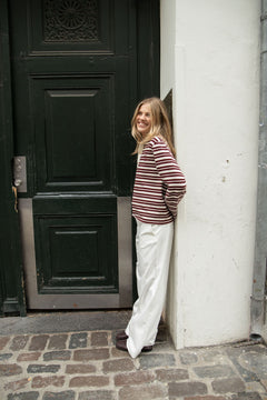 Isabelle Striped Polo Jumper - Burgundy