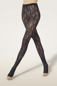 Infinite Rose Net Tights - Black