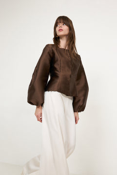 Vendela Balloon Sleeve Blouse - Dark Brown