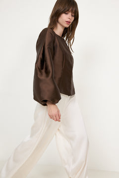 Vendela Balloon Sleeve Blouse - Dark Brown