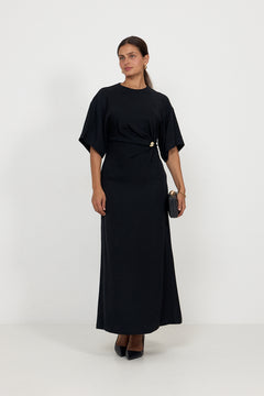 Zilla Brooch Detailed Maxi Dress - Black