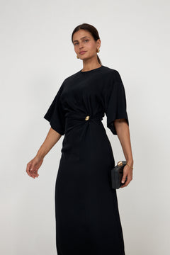 Zilla Brooch Detailed Maxi Dress - Black