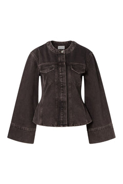 Meja Fitted Wide Sleeve Denim Shirt - Brown Wash
