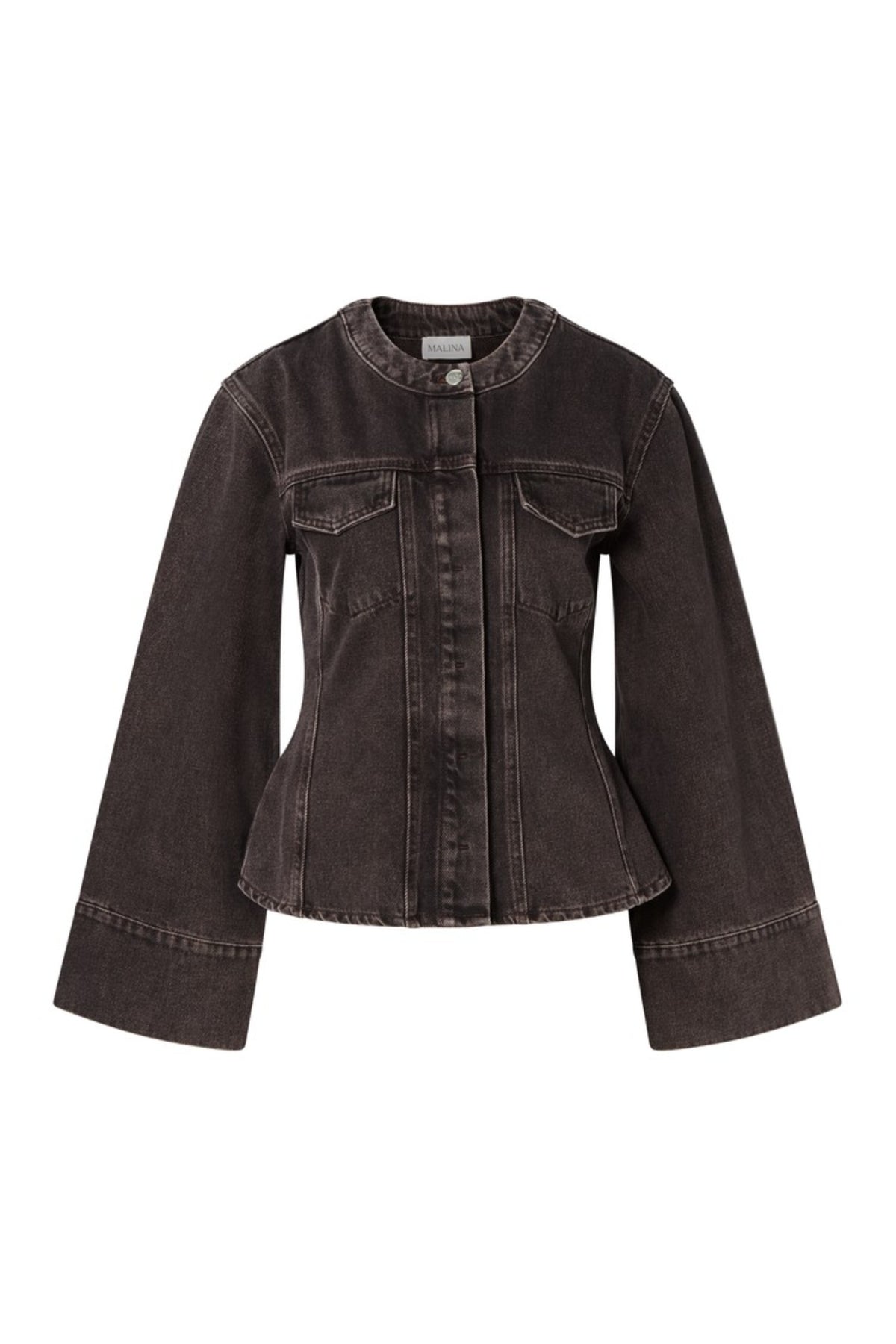 Meja Fitted Wide Sleeve Denim Shirt - Brown Wash