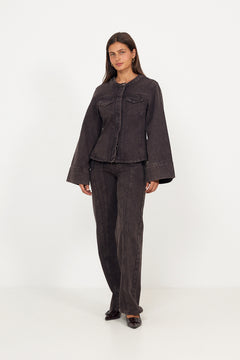 Meja Fitted Wide Sleeve Denim Shirt - Brown Wash