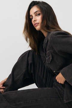 Meja Fitted Wide Sleeve Denim Shirt - Brown Wash