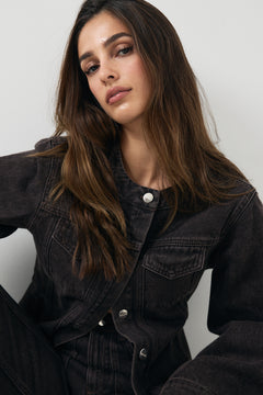 Meja Fitted Wide Sleeve Denim Shirt - Brown Wash
