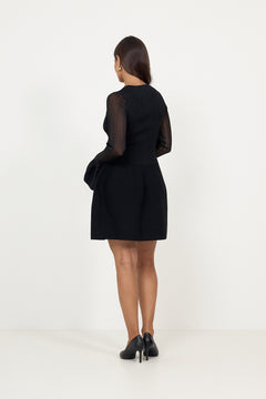 Elona Voluminous Skirt Knitted Mini Dress - Black