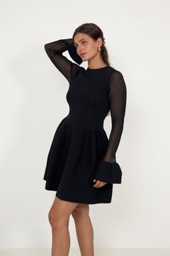 Elona Voluminous Skirt Knitted Mini Dress - Black