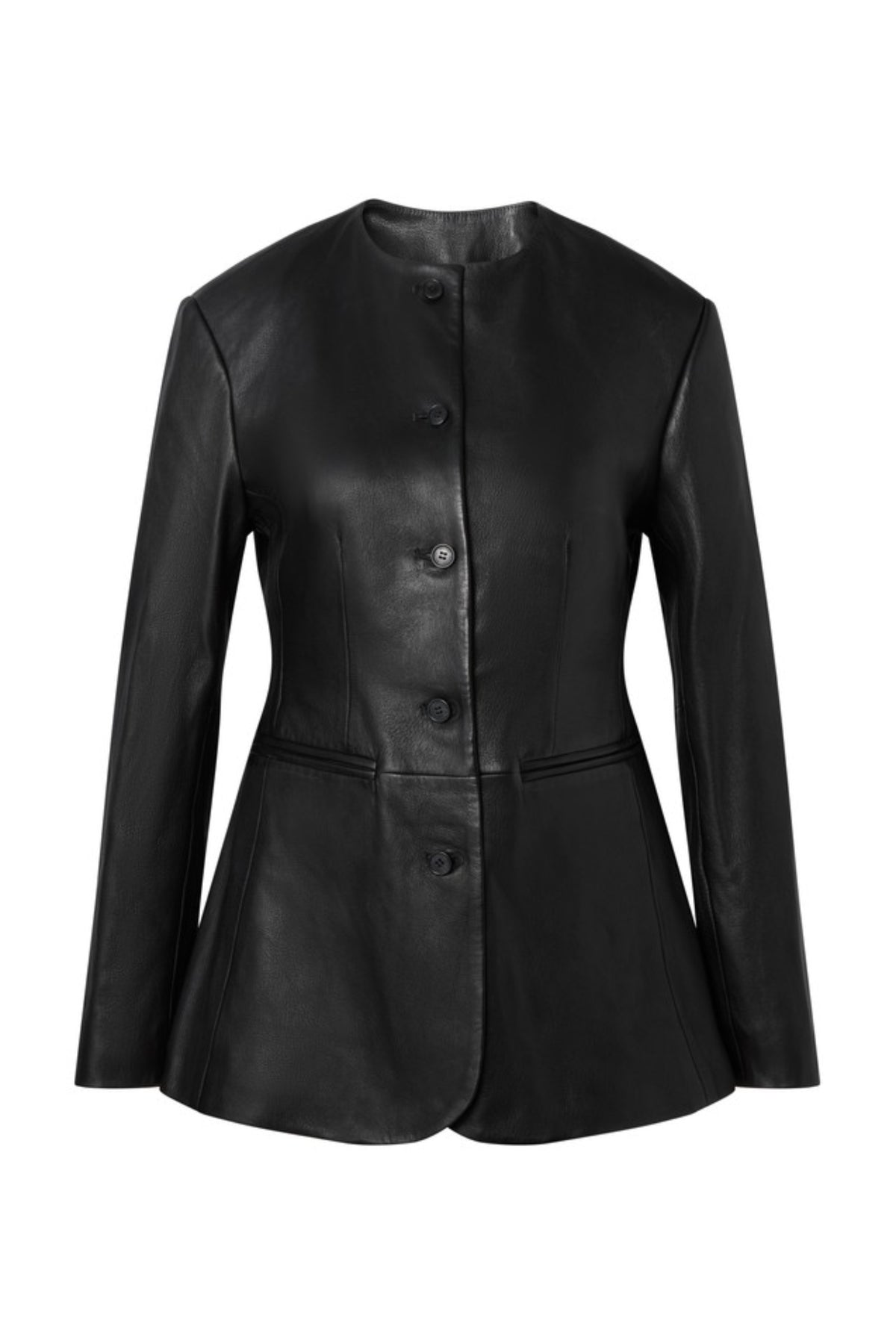 Carol Fitted Leather Blazer - Black
