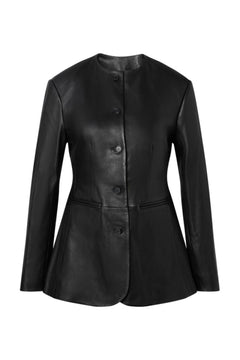 Carol Fitted Leather Blazer - Black