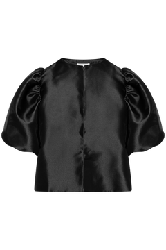 Cleo Puff-Sleeve Satin Blouse - Black