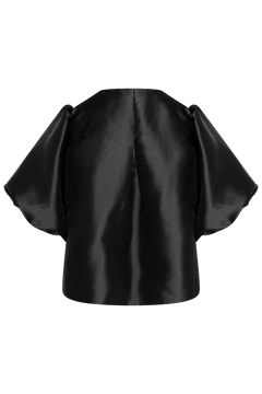 Cleo Puff-Sleeve Satin Blouse - Black