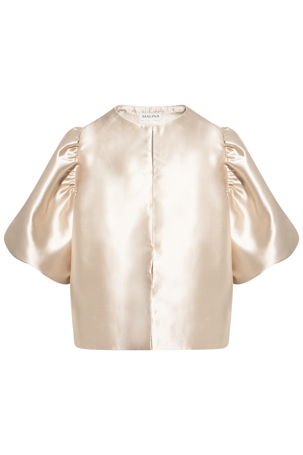 Cleo Puff-Sleeve Satin Blouse - Soft Beige