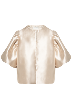 Cleo Puff-Sleeve Satin Blouse - Soft Beige