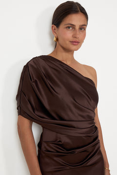 Cassia Draped Fitted Maxi Dress - Dark Brown