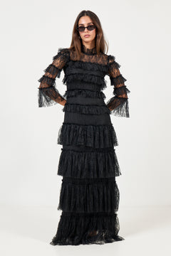 Carmine Long Sleeve Lace Maxi Dress - Black