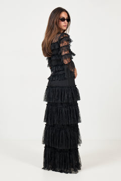 Carmine Long Sleeve Lace Maxi Dress - Black