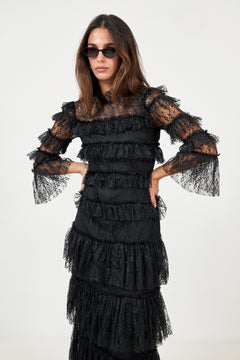 Carmine Long Sleeve Lace Maxi Dress - Black