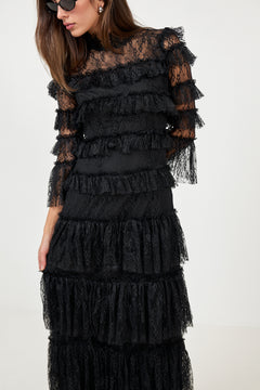 Carmine Long Sleeve Lace Maxi Dress - Black