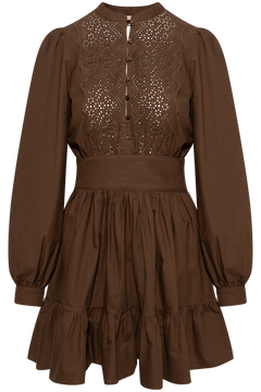 Winter Cotton Mini Dress - Brown