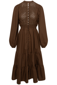 Winter Cotton Midi Dress - Brown