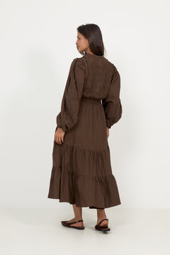 Winter Cotton Midi Dress - Brown