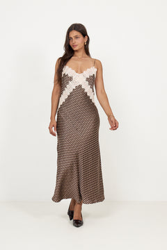Satin Slip Dress - Blush Dots