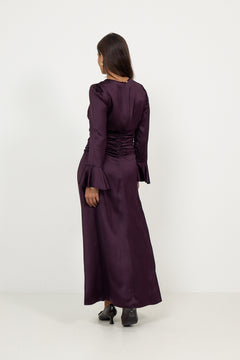 Satin Rouching Dress - Burgundy