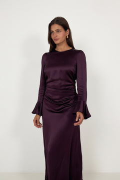 Satin Rouching Dress - Burgundy